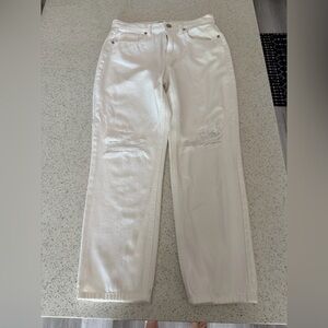 Sneak Peek White High-Rise Denim Waistband Detail